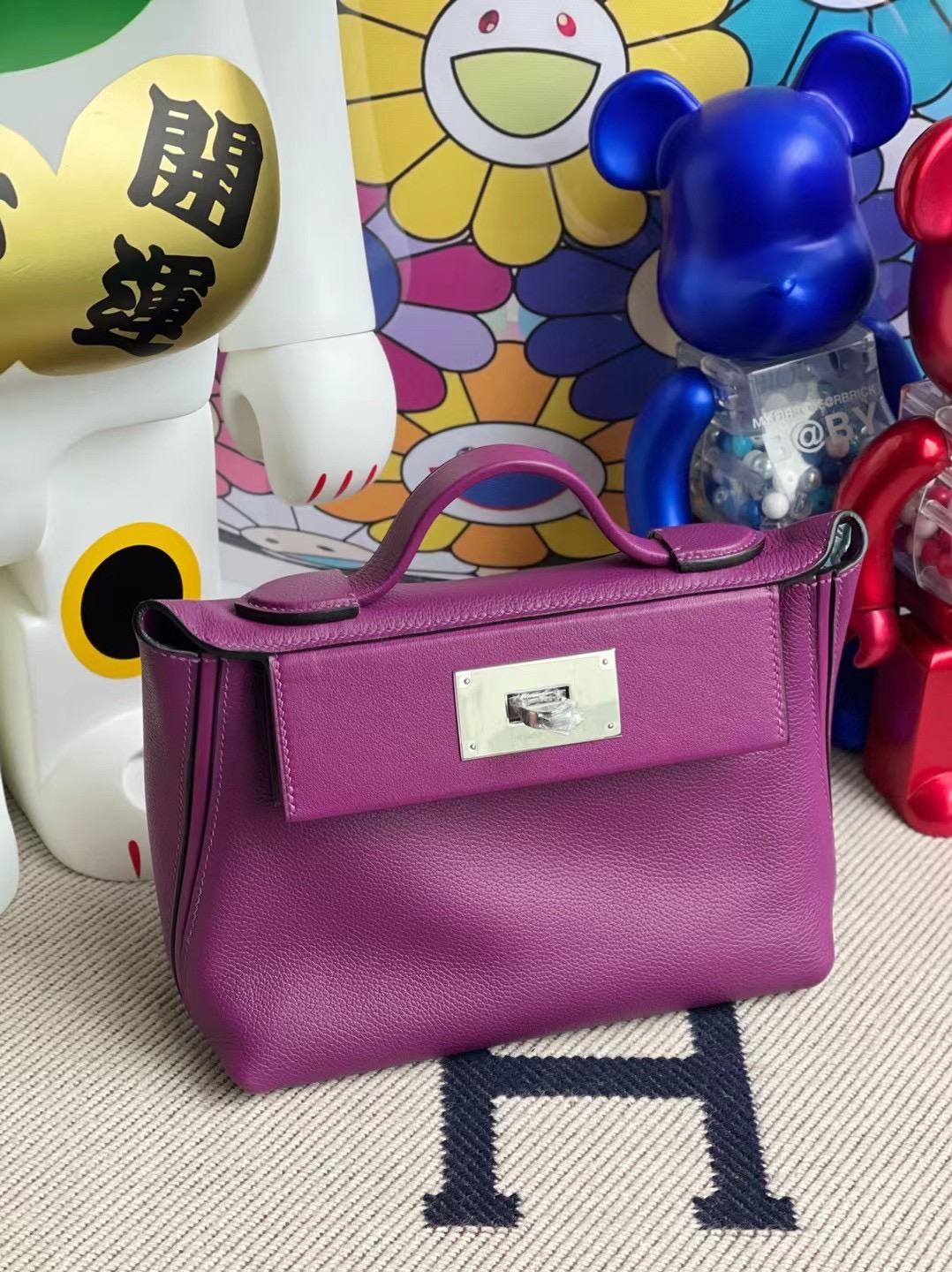 愛馬仕凱莉包包價格 Hermes Kelly 24/24 Mini 21cm Evercolor 拼 Swift P9 Anemone 銀扣