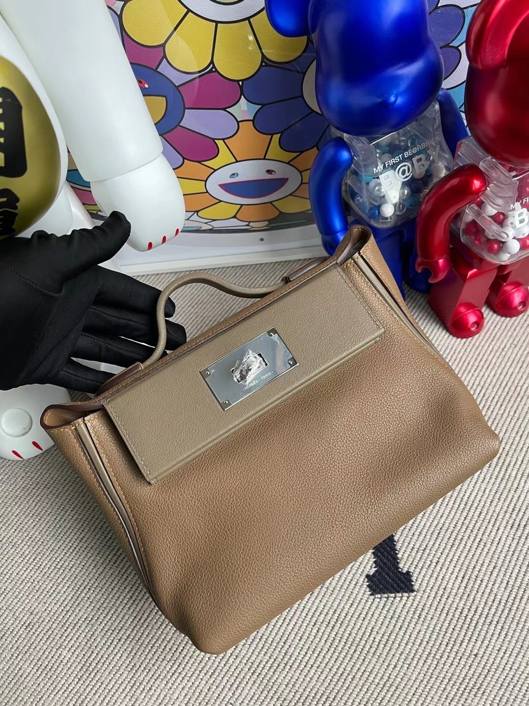 愛馬仕包包價格 Hermes Kelly 24/24 Mini Evercolor 拼 Swift D0 beige de weimer 銀扣