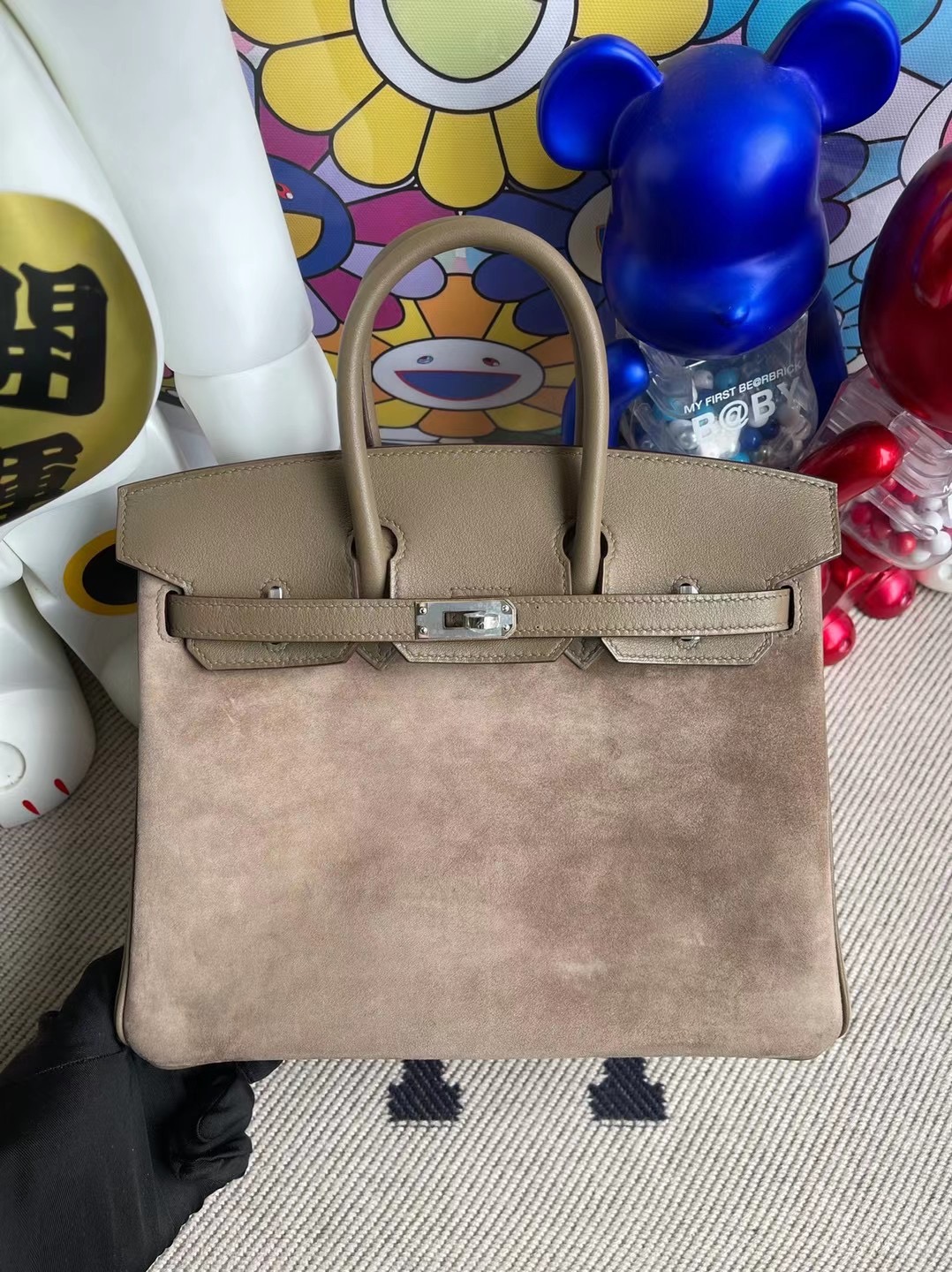 愛馬仕鉑金包包價格 Hermes Birkin 25 Boblis Suede 麂皮拼Swift 18 Etoupe 銀扣