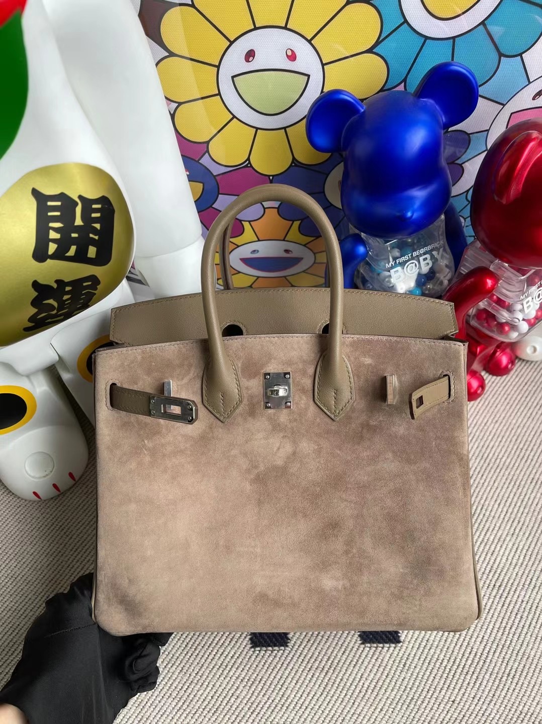 愛馬仕鉑金包包價格 Hermes Birkin 25 Boblis Suede 麂皮拼Swift 18 Etoupe 銀扣