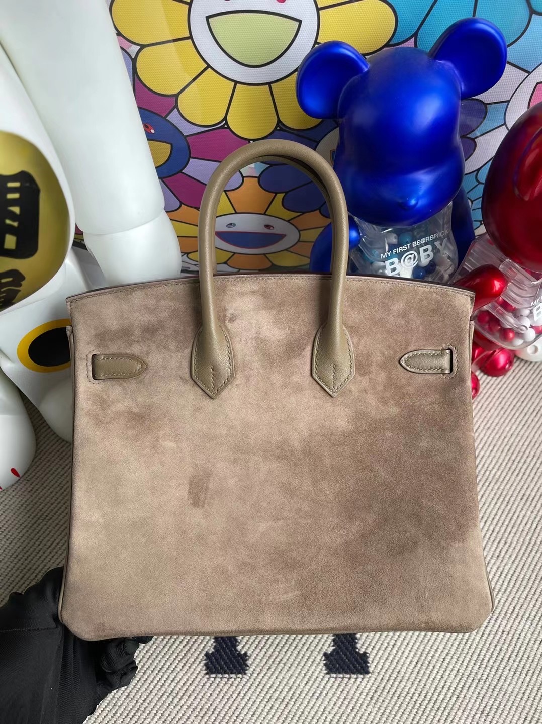 愛馬仕鉑金包包價格 Hermes Birkin 25 Boblis Suede 麂皮拼Swift 18 Etoupe 銀扣