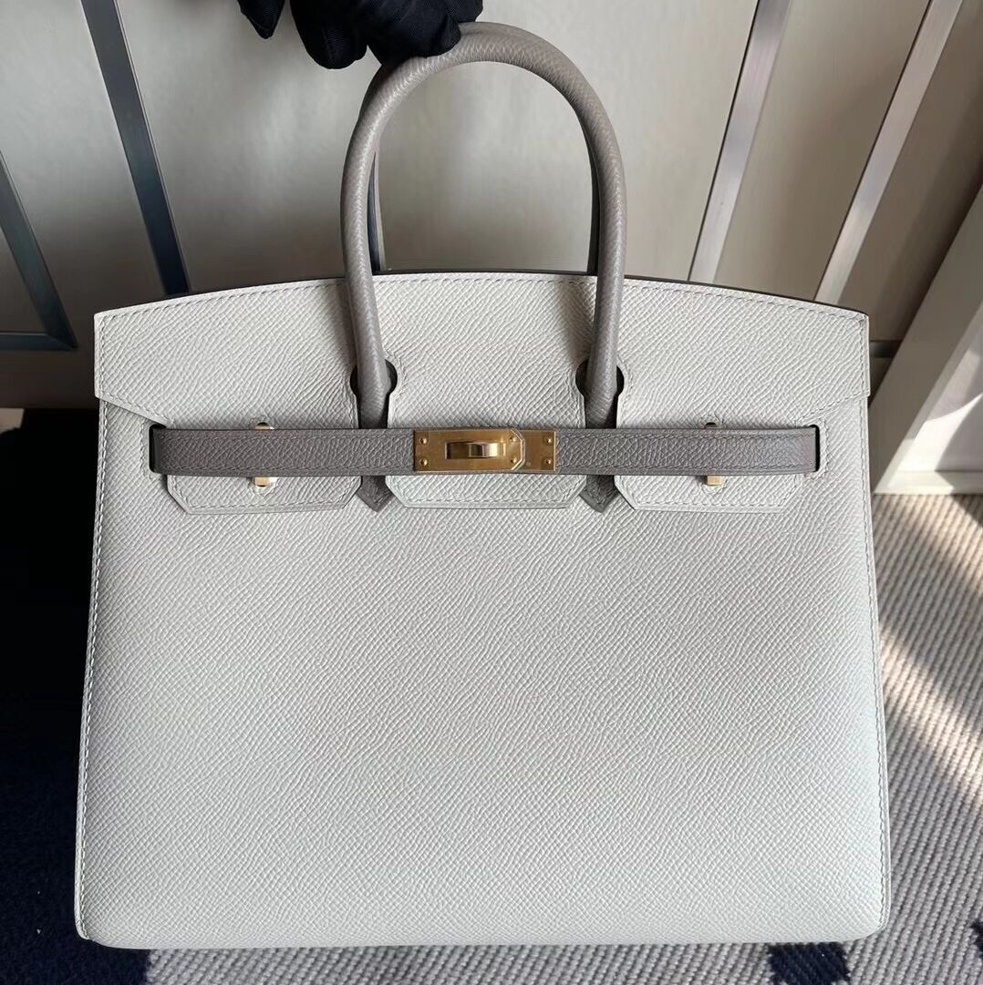 Hermes Birkin 25cm Epsom Sellier 外縫線 HSS 10 Craie/M8 Gris Asphalte 磨砂金扣