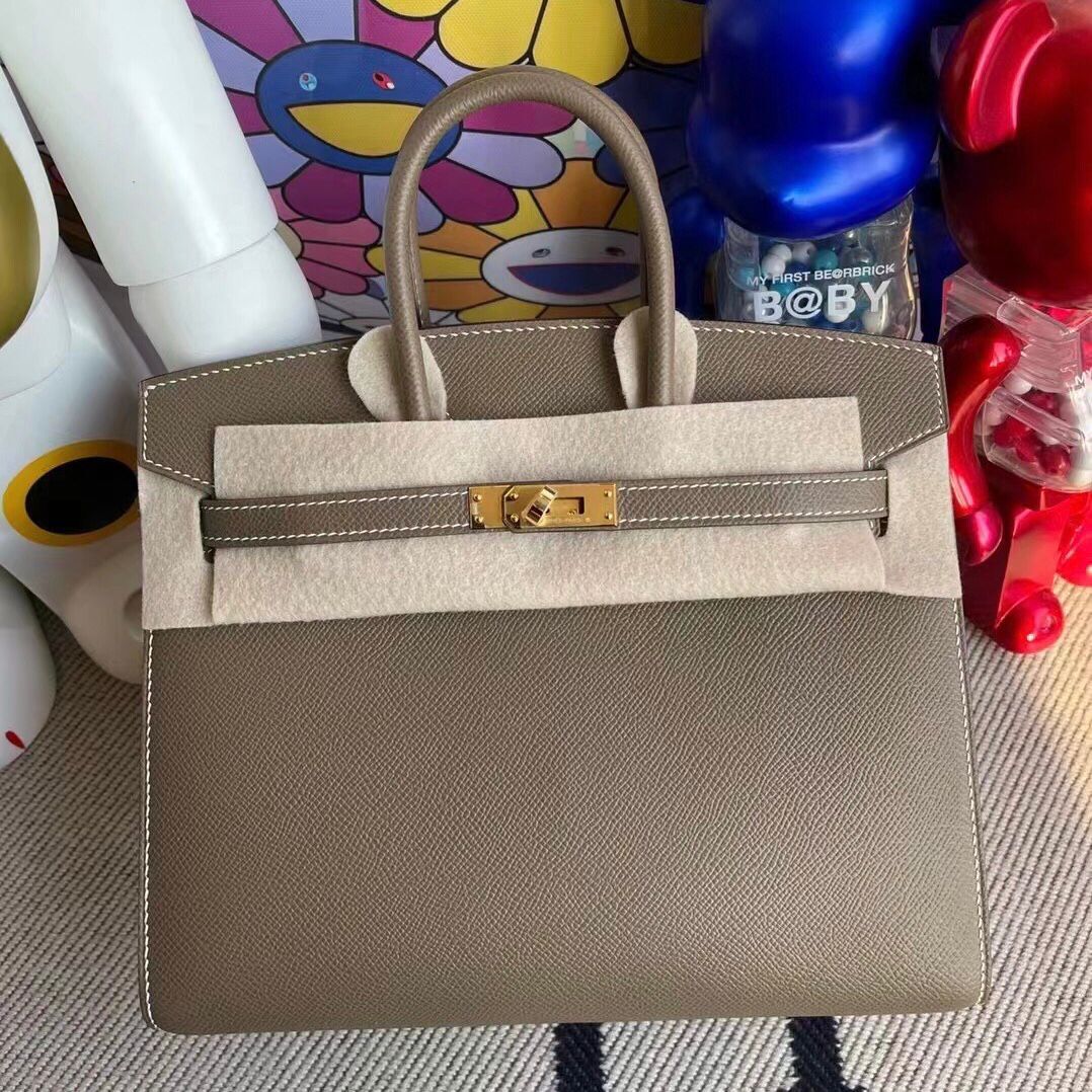 愛馬仕鉑金包 Hermes Birkin 25cm 外縫 Sellier Epsom 18 Etoupe 大象灰