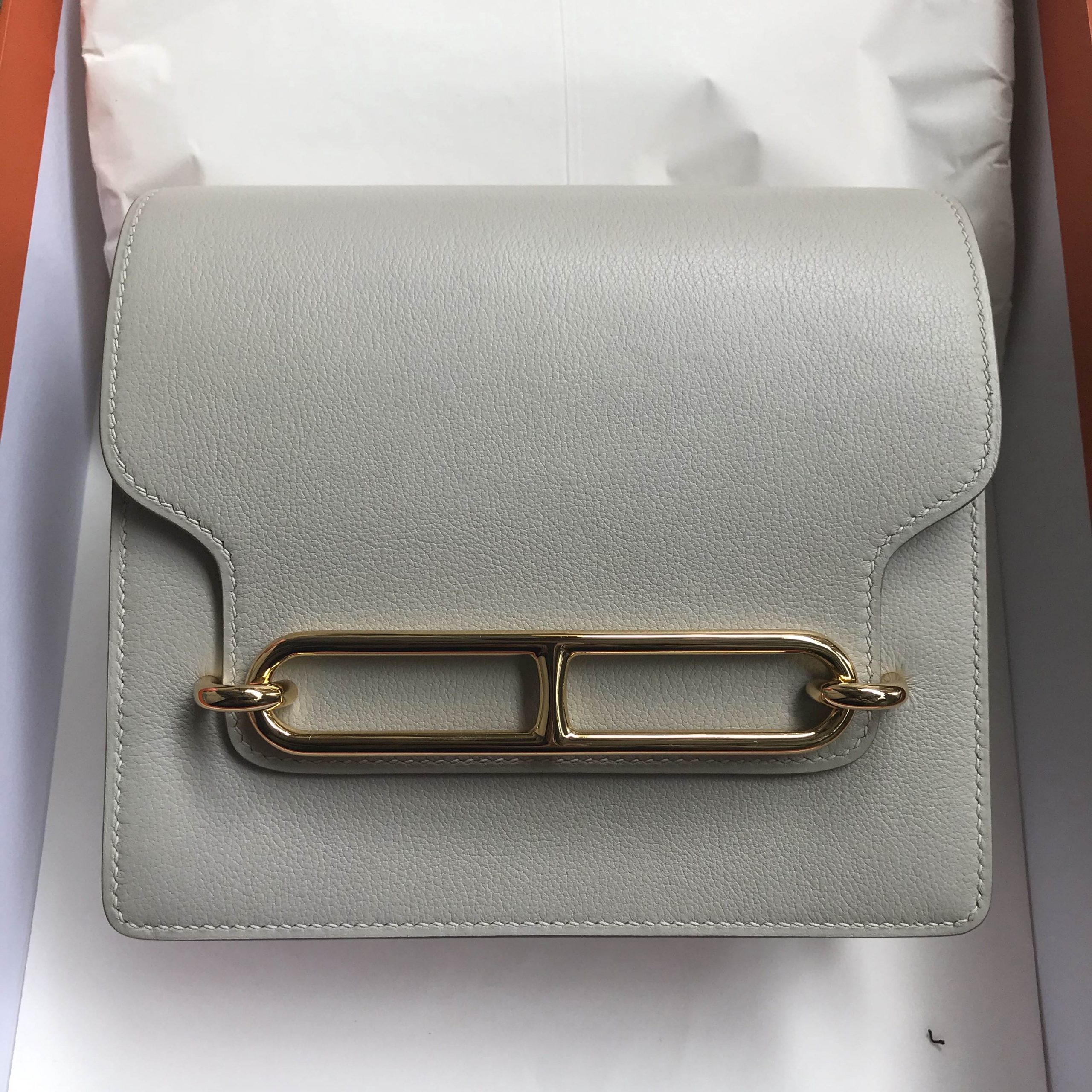 Hermes Roulis Mini 18 Evercolor 80 Gris Perle 珍珠灰 淡金扣 全手工蜜蠟線縫製