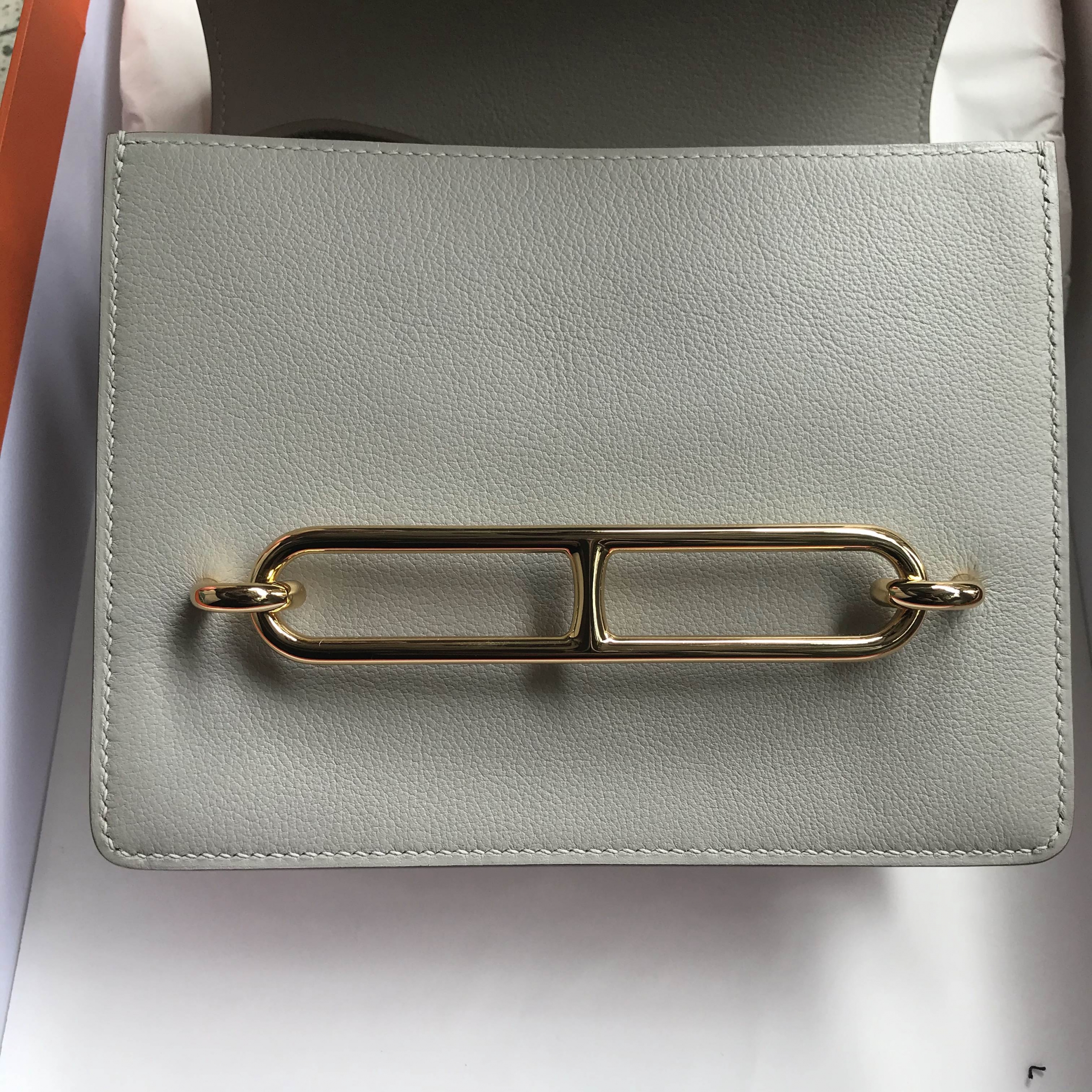 Hermes Roulis Mini 18 Evercolor 80 Gris Perle 珍珠灰 淡金扣 全手工蜜蠟線縫製