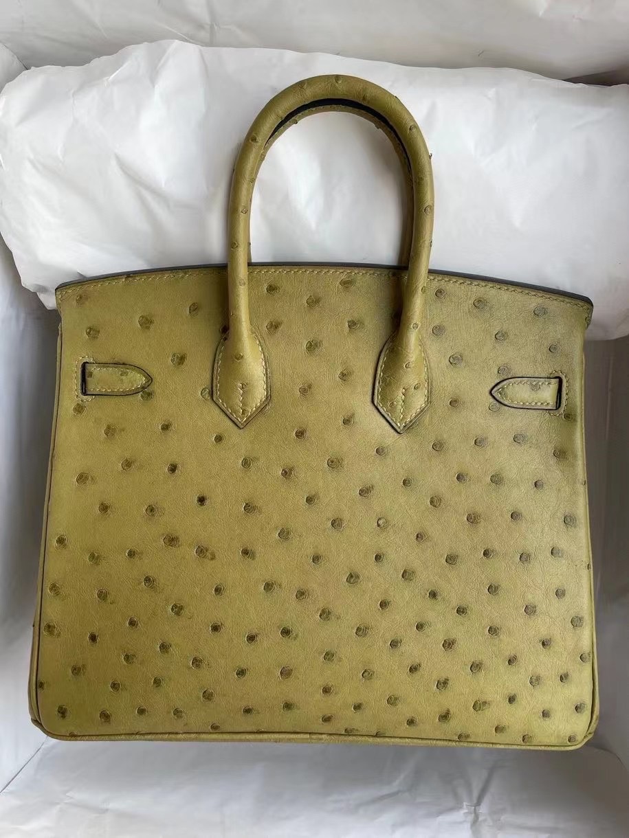 Hermes Birkin 25cm Ostrich 禦用原廠KK南非鴕鳥皮 草綠色 銀扣