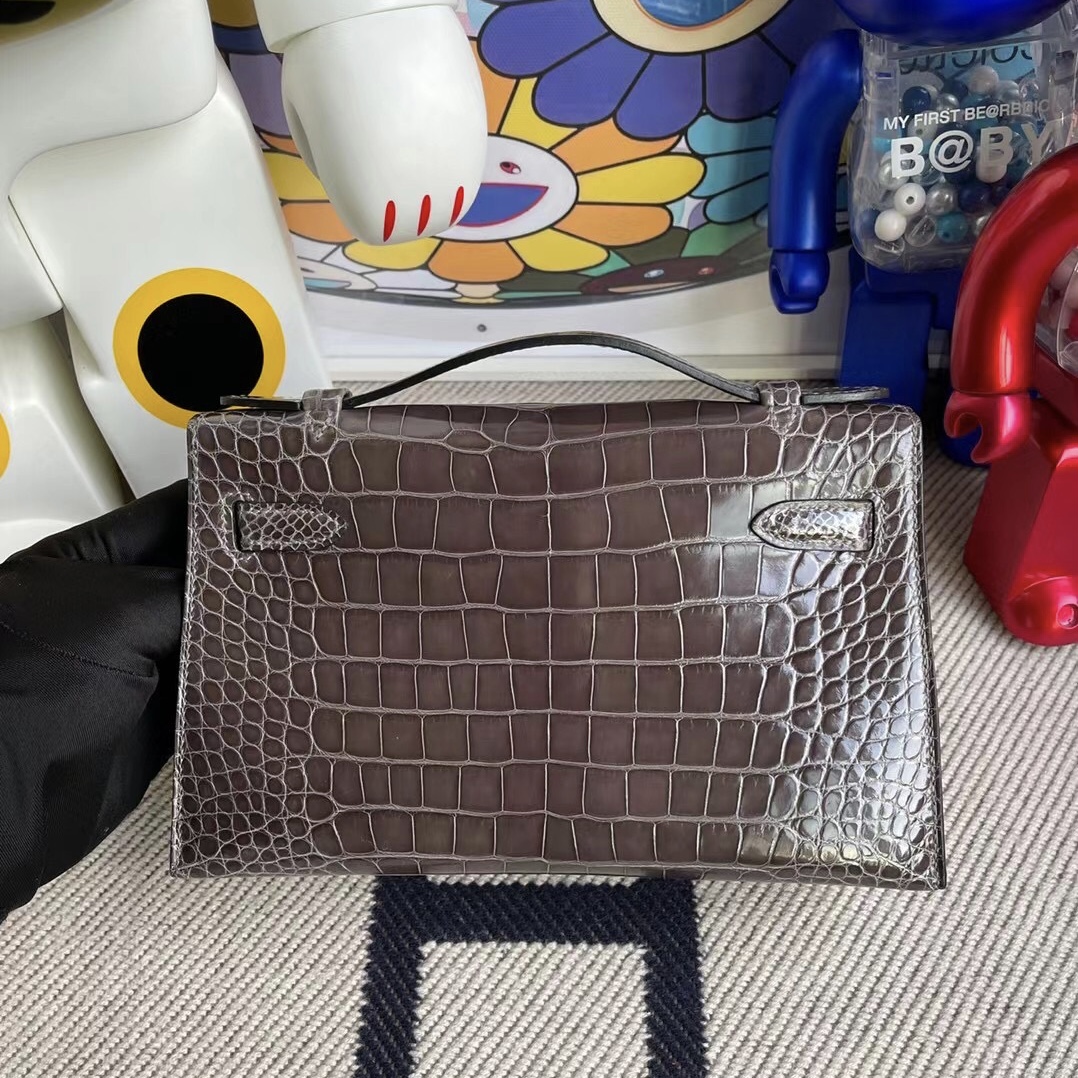 Hermes Mini Kelly Pochette 亮面尼羅鱷魚 CK88 Graphite 石墨灰 銀扣