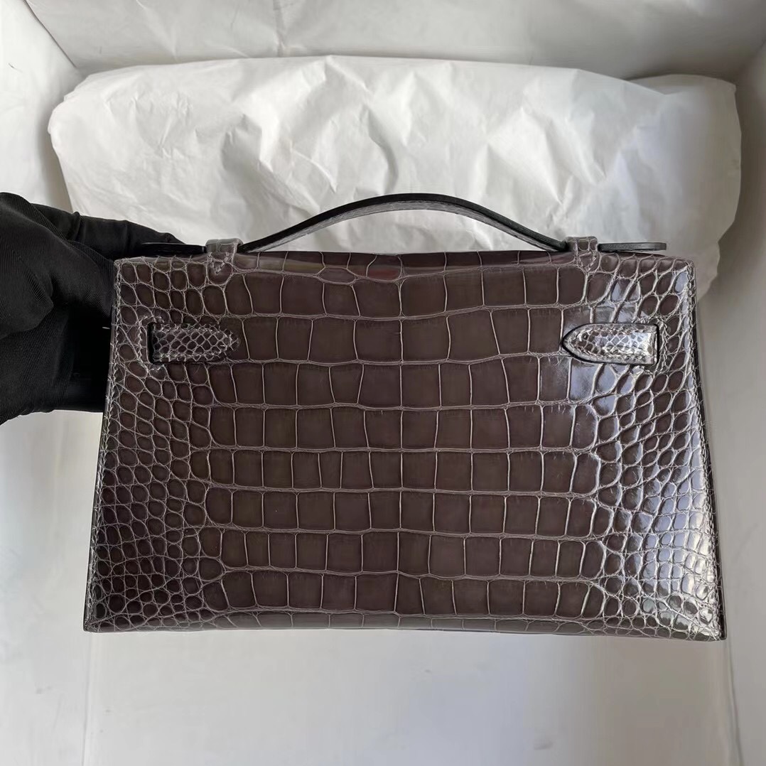 Hermes Mini Kelly Pochette 亮面尼羅鱷魚 CK88 Graphite 石墨灰 銀扣