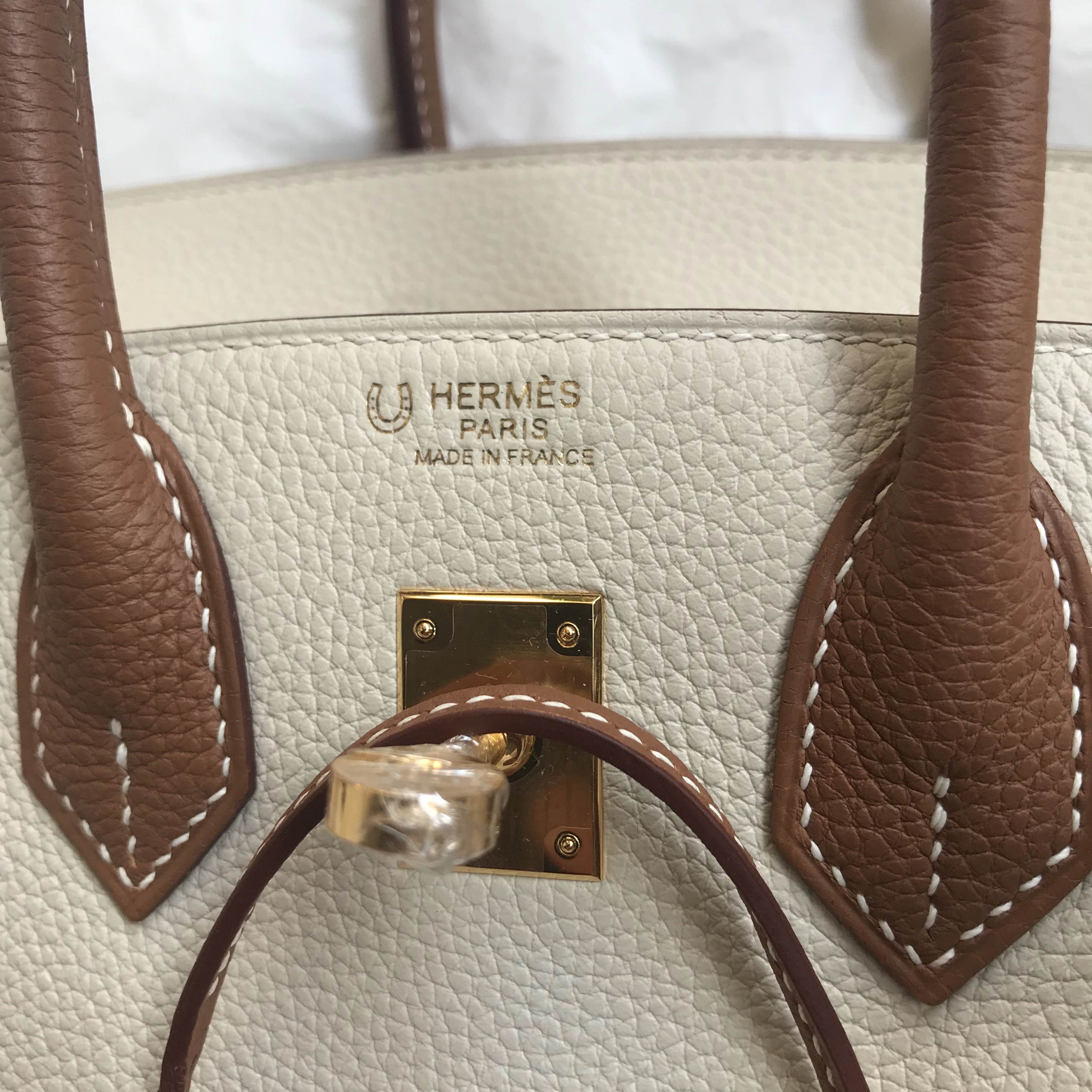 Hermes Birkin 25 HSS Togo 10 Craie 奶昔白 37 gold 金棕色全手工蜜蠟線縫製