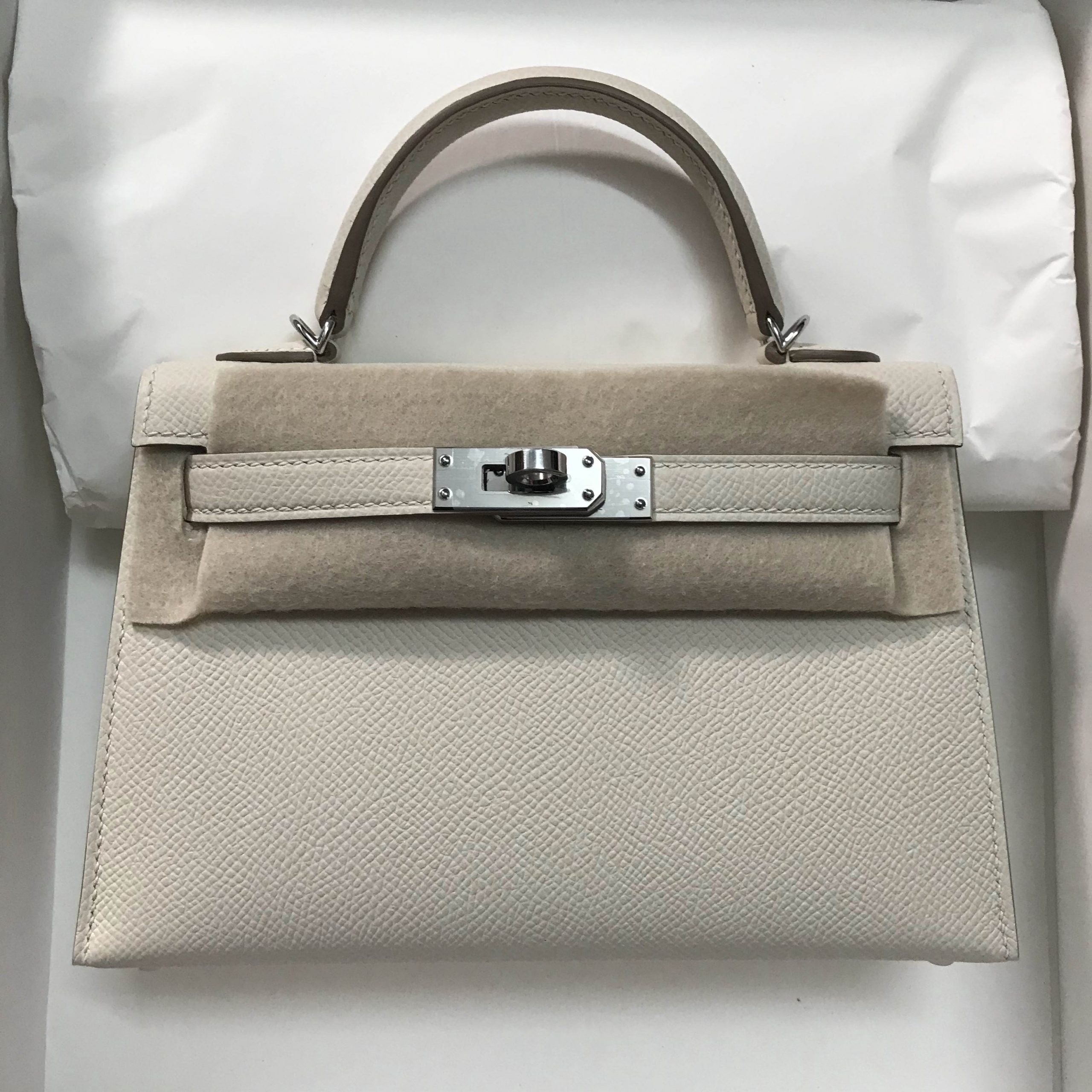 新加坡愛馬仕 Hermes Mini Kelly II 2代 Epsom 10 Craie 奶昔白 銀色