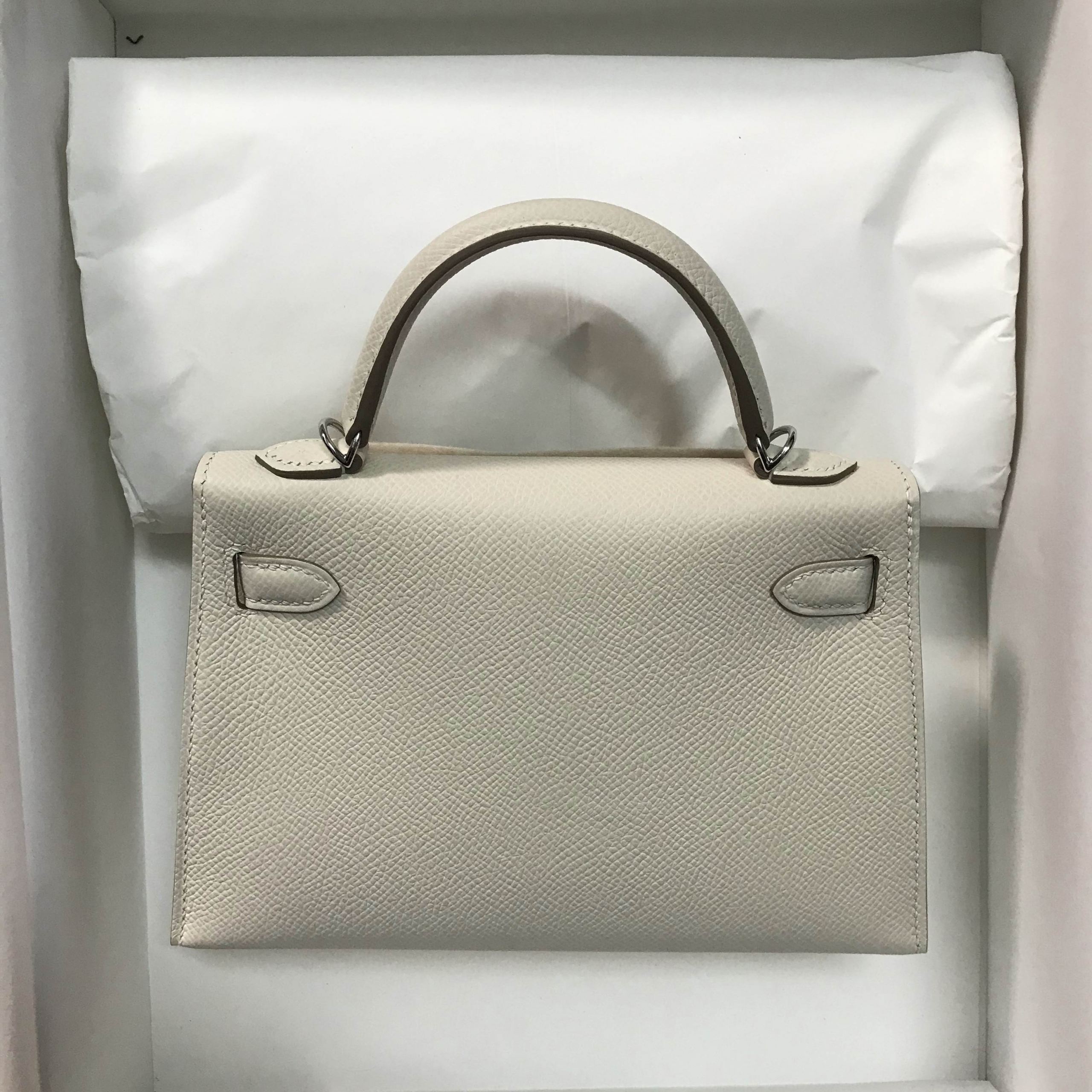 新加坡愛馬仕 Hermes Mini Kelly II 2代 Epsom 10 Craie 奶昔白 銀色