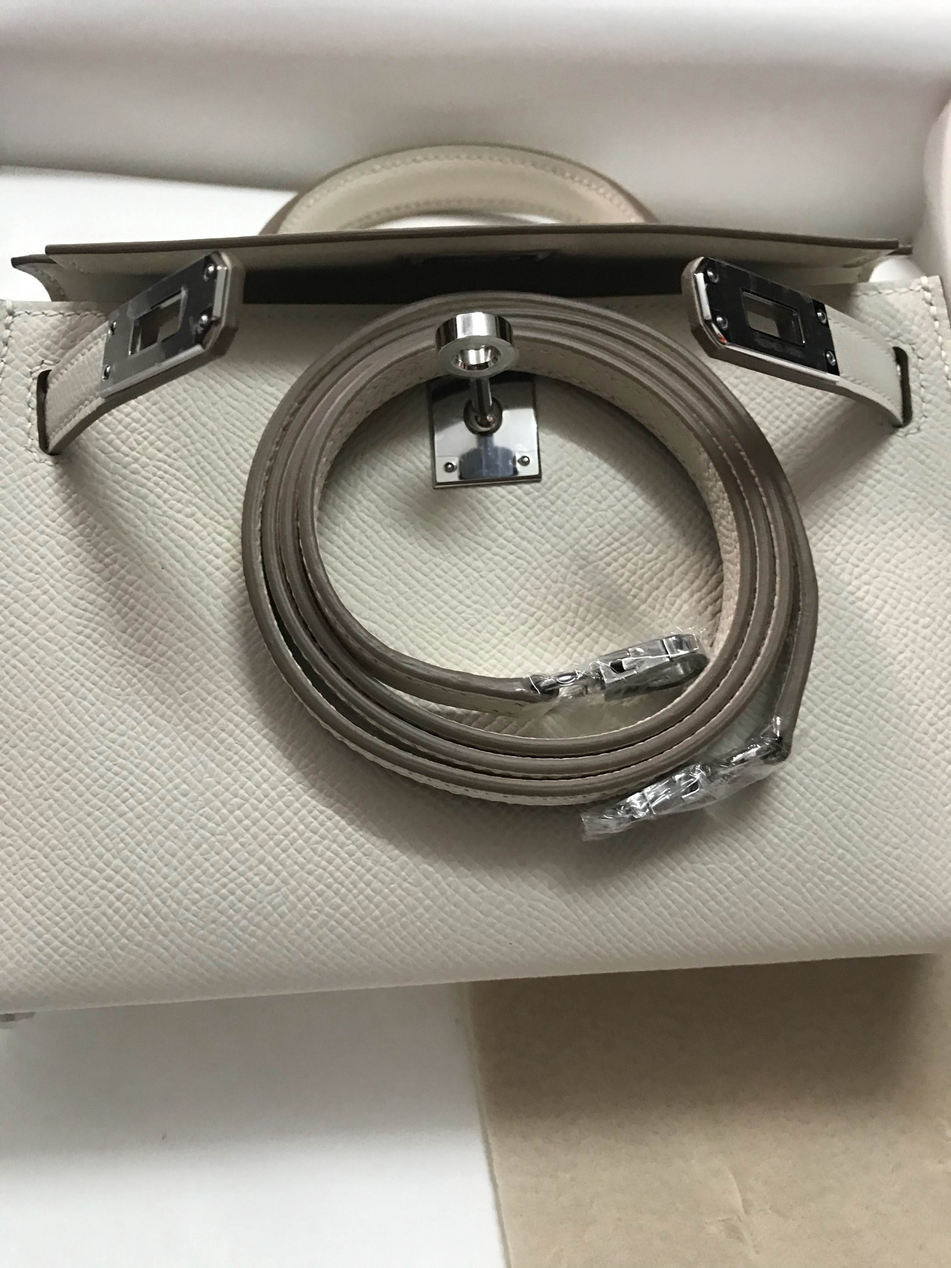 新加坡愛馬仕 Hermes Mini Kelly II 2代 Epsom 10 Craie 奶昔白 銀色