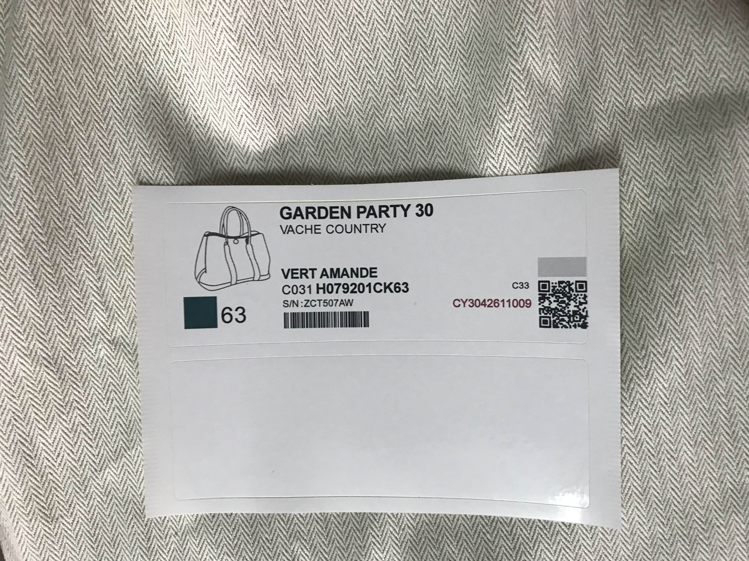 新加坡愛馬仕 Hermes Garden Party 30 Negonda 63 杏綠色 Vert Amande