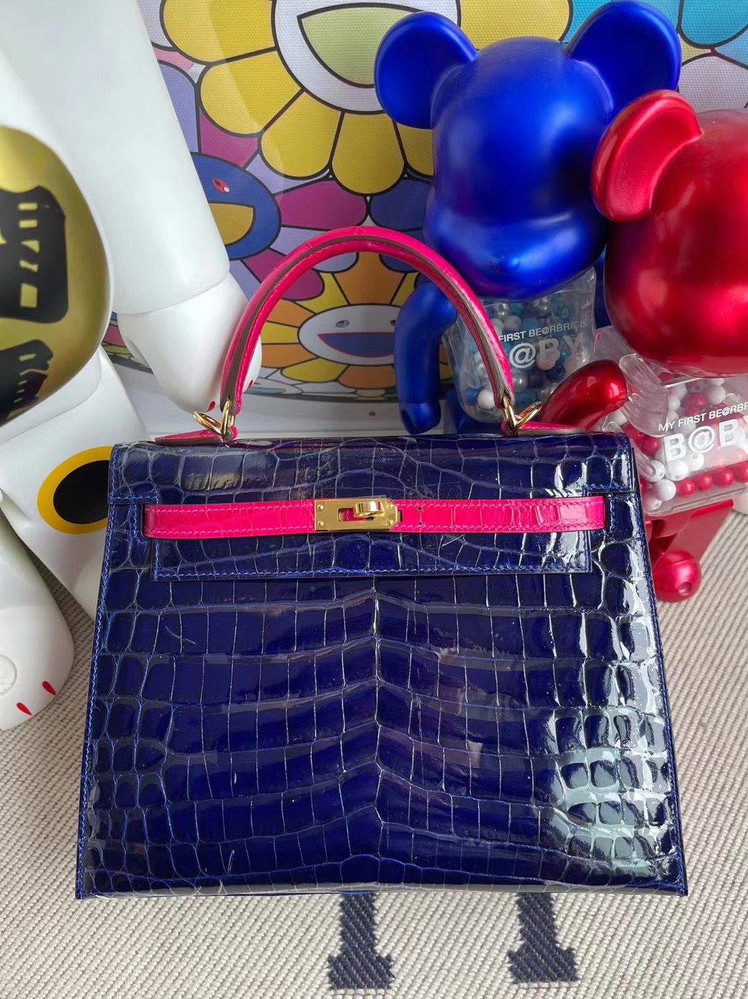 Hermes Kelly 25cm HSS 亮面尼羅鱷魚 7T Blue Electric 電光藍 E5 Rose Tyrien 桃紅色