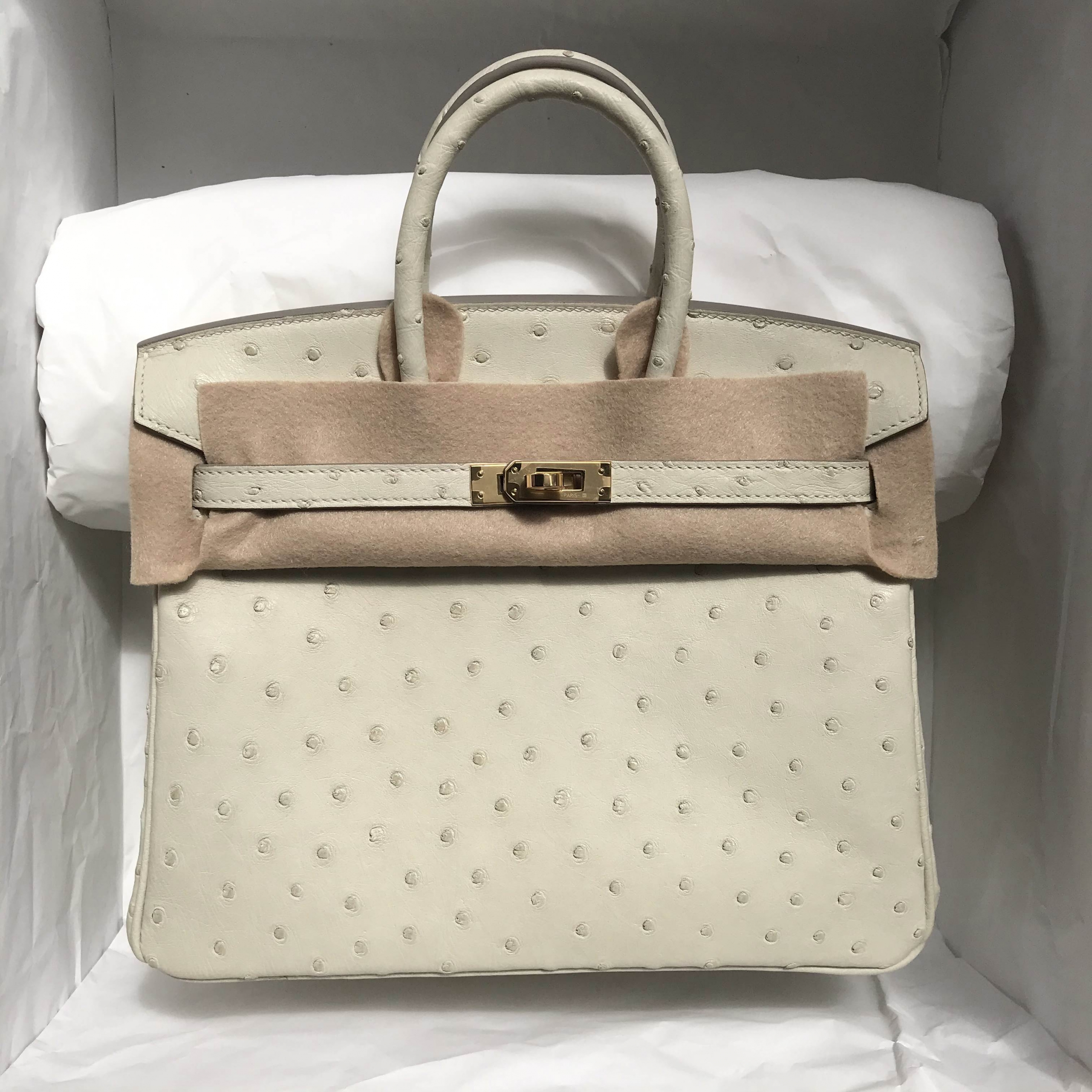 Hermes Birkin 25 Ostrich 8L Beton 冰川白 金扣 全手工蜜蠟線縫製 客定出