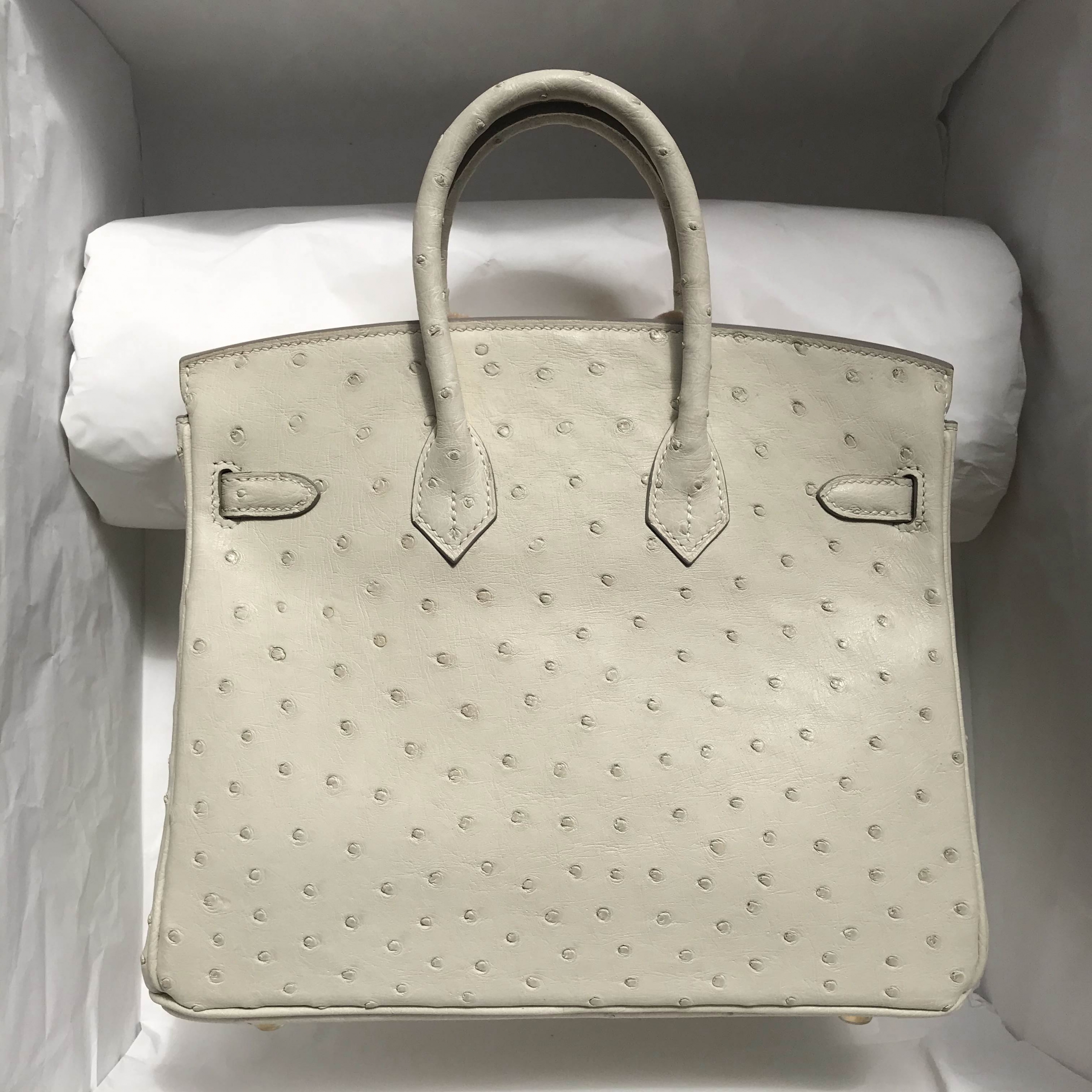 Hermes Birkin 25 Ostrich 8L Beton 冰川白 金扣 全手工蜜蠟線縫製 客定出