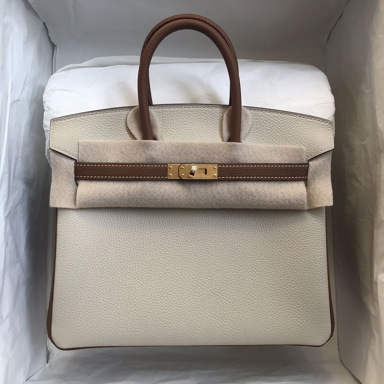 Hermes Birkin 25 HSS Togo 10 Craie 奶昔白 37 gold 金棕色全手工蜜蠟線縫製