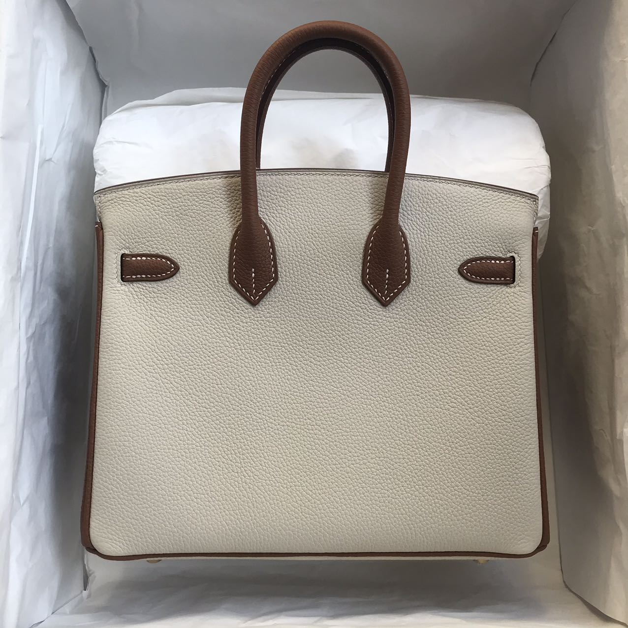 Hermes Birkin 25 HSS Togo 10 Craie 奶昔白 37 gold 金棕色全手工蜜蠟線縫製