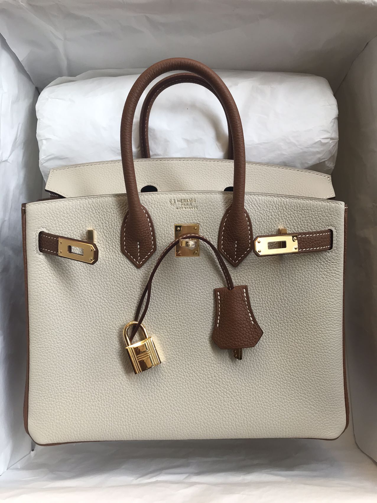 Hermes Birkin 25 HSS Togo 10 Craie 奶昔白 37 gold 金棕色全手工蜜蠟線縫製