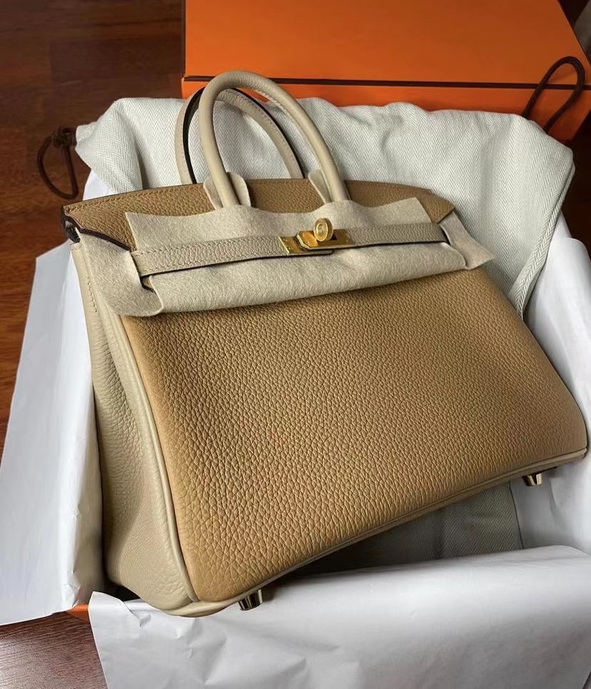 Hermes Birkin 25cm HSS Togo 4B BISCUIT+S2 Trench 拉絲金扣 全手工蜜蠟線縫製