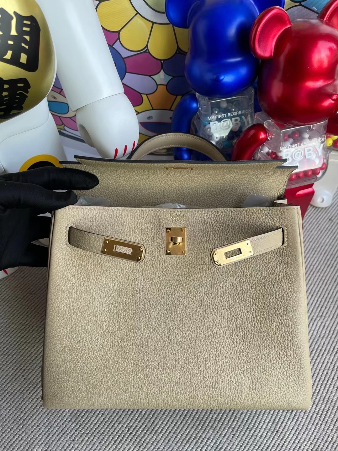 Hermes Kelly 28cm Togo 原廠小牛皮 S2 風衣灰 Trench 金扣 全手工蜜蠟線縫製