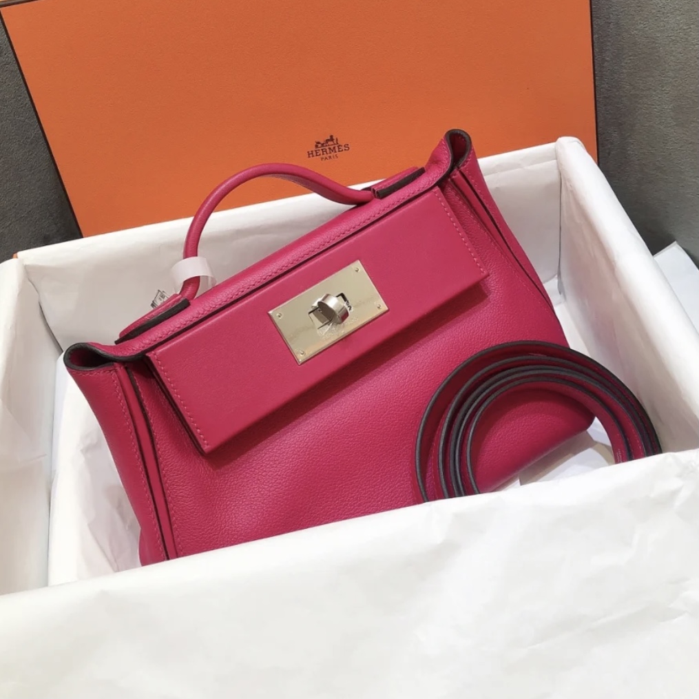 Hermes kelly 24/24 MINI Evercolor 拼 Swift CK90 Framboise 覆盆子粉色