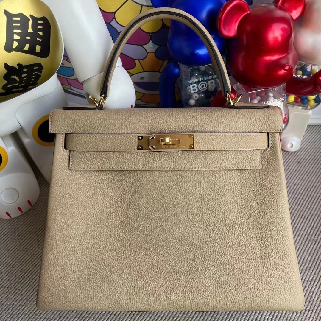 Hermes Kelly 28cm Togo 原廠小牛皮 S2 風衣灰 Trench 金扣 全手工蜜蠟線縫製