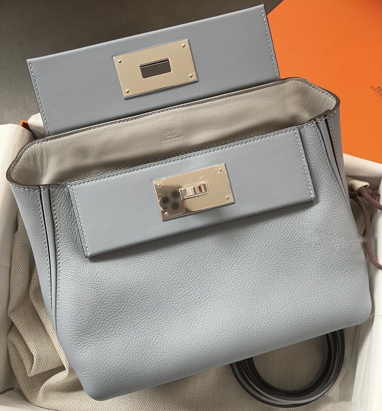 Hermes Kelly 24 24 MINI Evercolor 拼 Swift J7 blue lin 亞麻藍 全手工蜜蠟線縫製