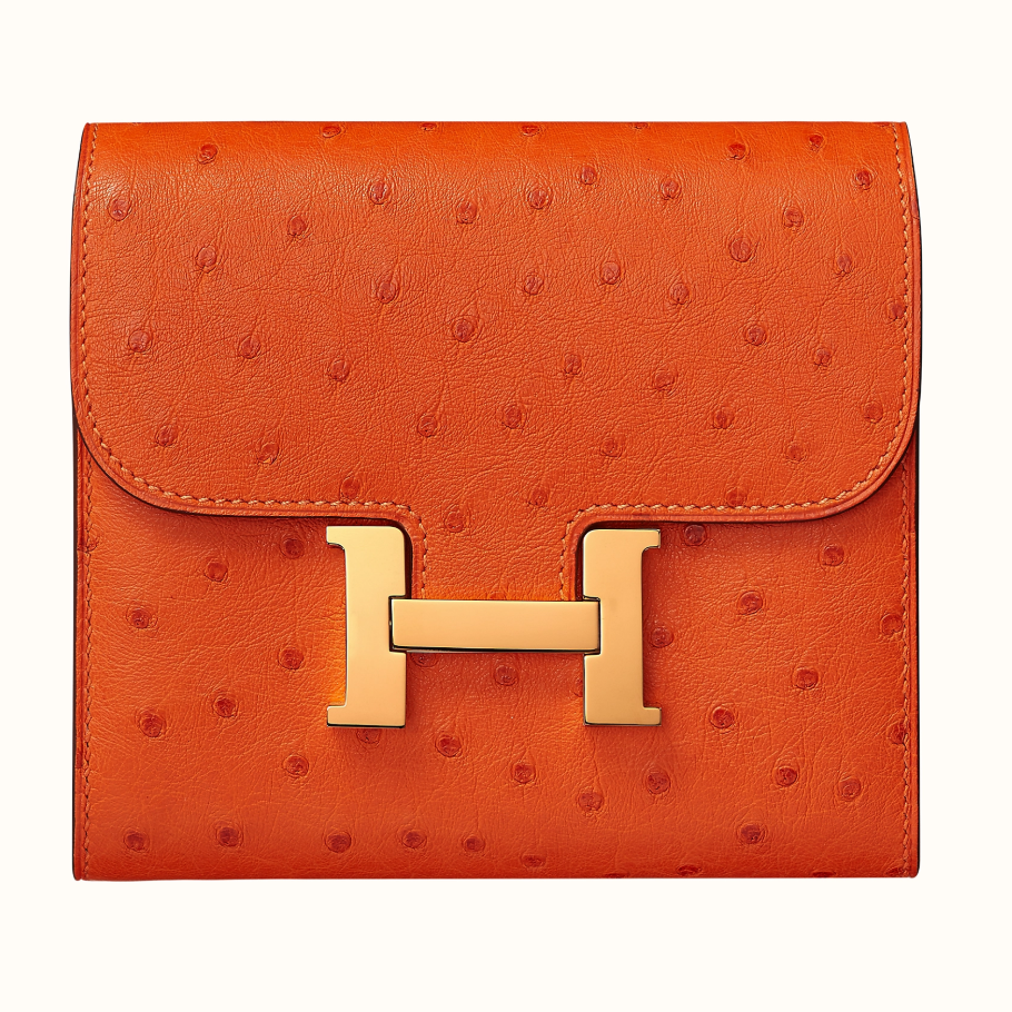 愛馬仕 馬來西亞 Hermès Constance compact wallet ostrich 5K Tangerine