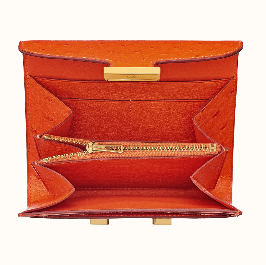 愛馬仕 馬來西亞 Hermès Constance compact wallet ostrich 5K Tangerine