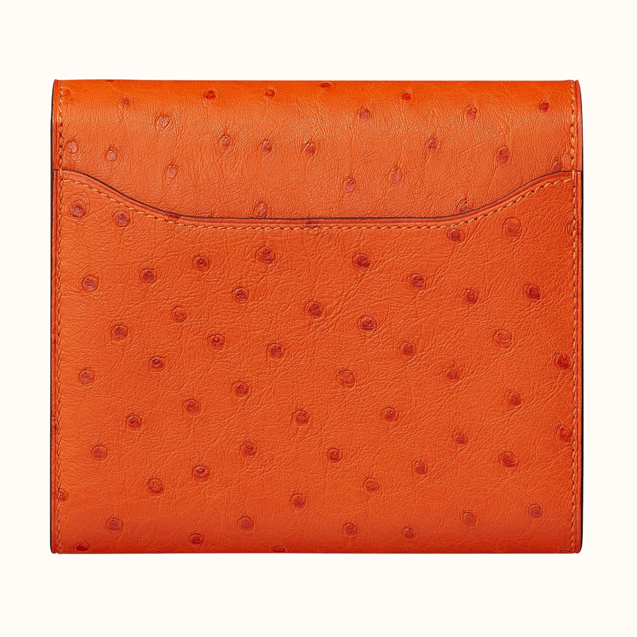 愛馬仕 馬來西亞 Hermès Constance compact wallet ostrich 5K Tangerine