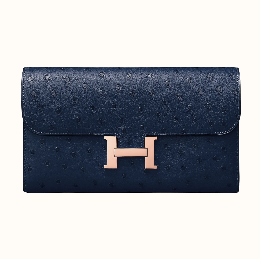 香港愛馬仕專賣店官網價格 Hermès Constance long wallet Ostrich 77 Bleu Iris