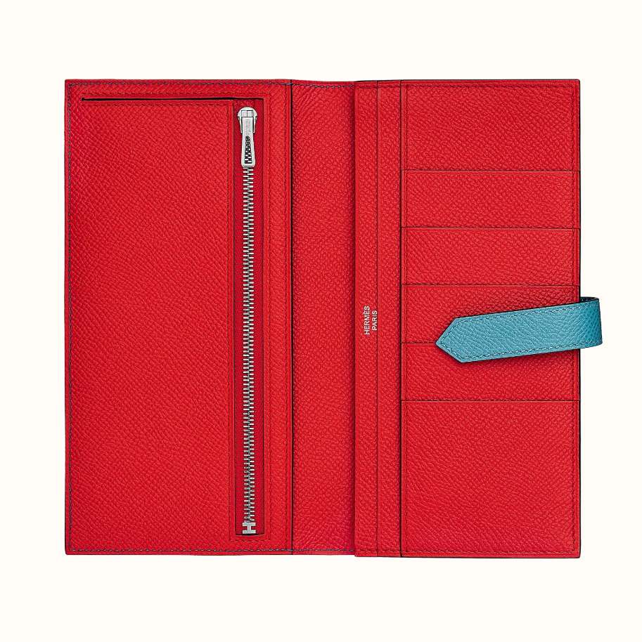 愛馬仕官網加拿大官網 Hermès Bearn verso wallet P3 Bleu Du Nord/Rouge D