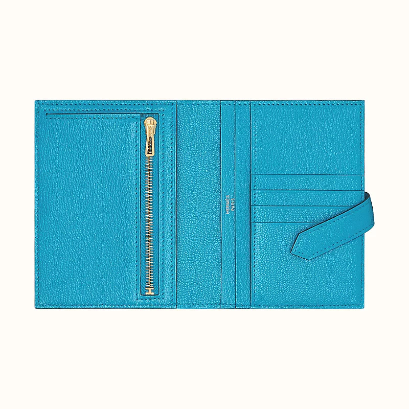 愛馬仕山羊皮短款錢包 Hermes Bearn wallet Mysore 0F Bleu frida