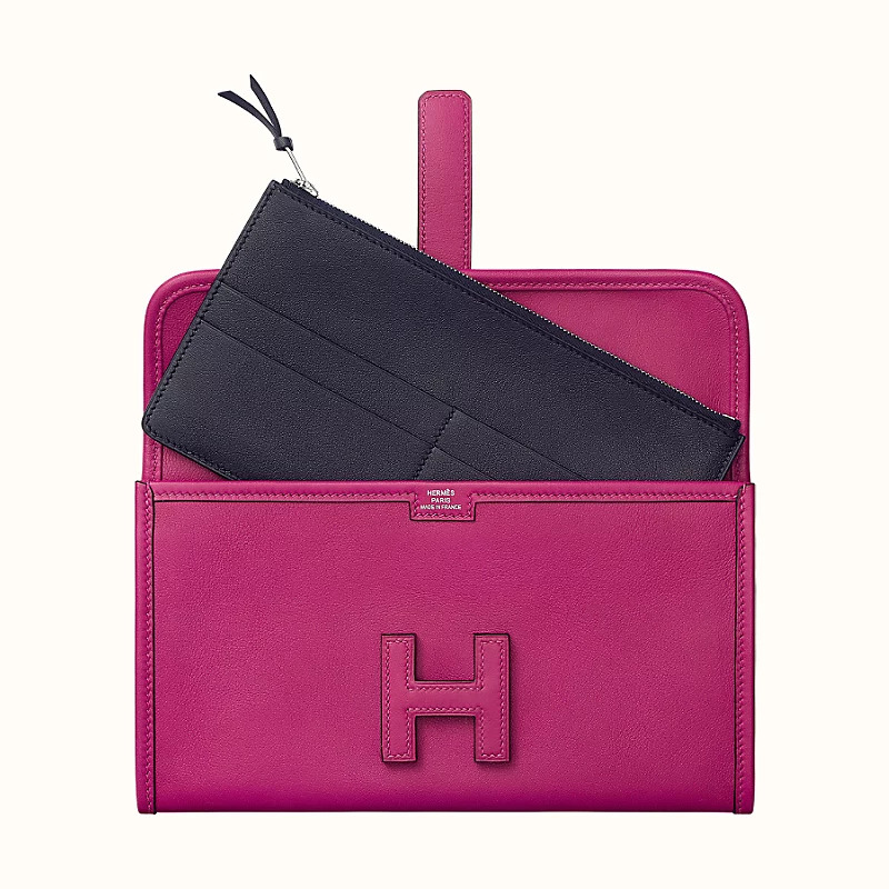 Hermes Jige Duo verso Long wallet Swift Rose Pourpre and Blue nuit