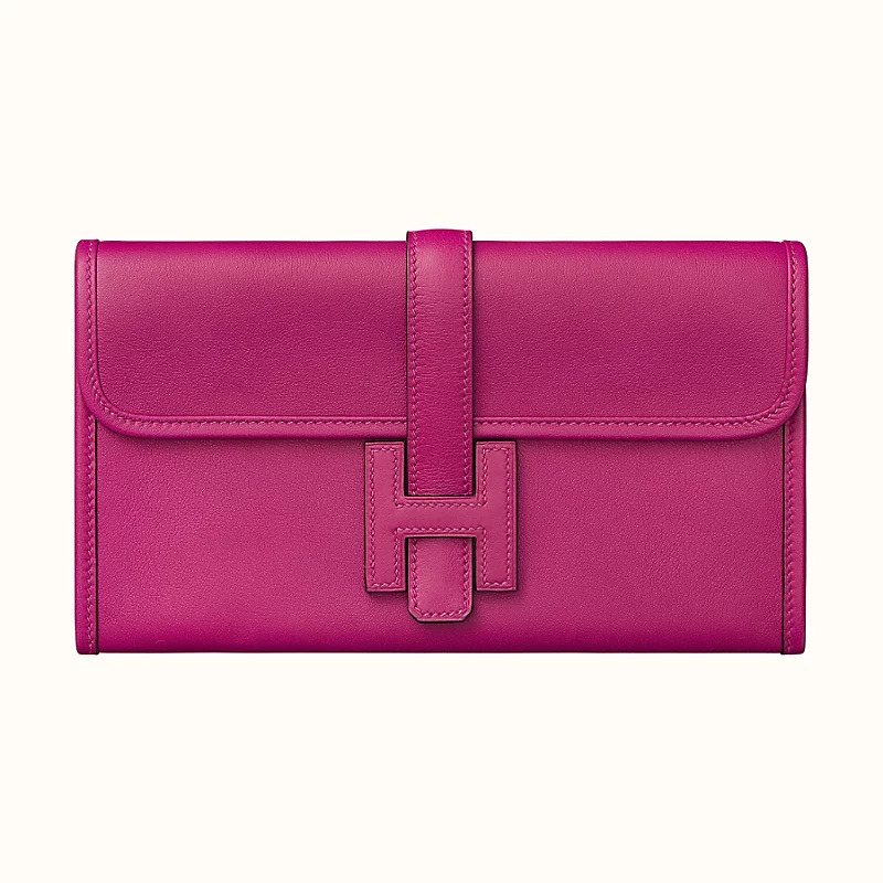 Hermes Jige Duo verso Long wallet Swift Rose Pourpre and Blue nuit