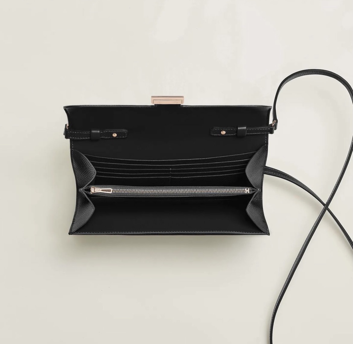 Hermès Constance Long To Go wallet Noir Epsom rose gold hardware