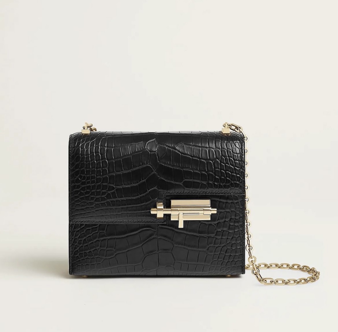 Hermès Verrou Chaine mini bag Noir matte Mississippiensis alligator