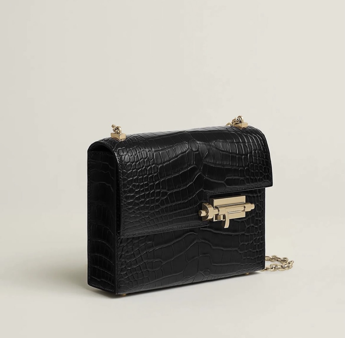 Hermès Verrou Chaine mini bag Noir matte Mississippiensis alligator