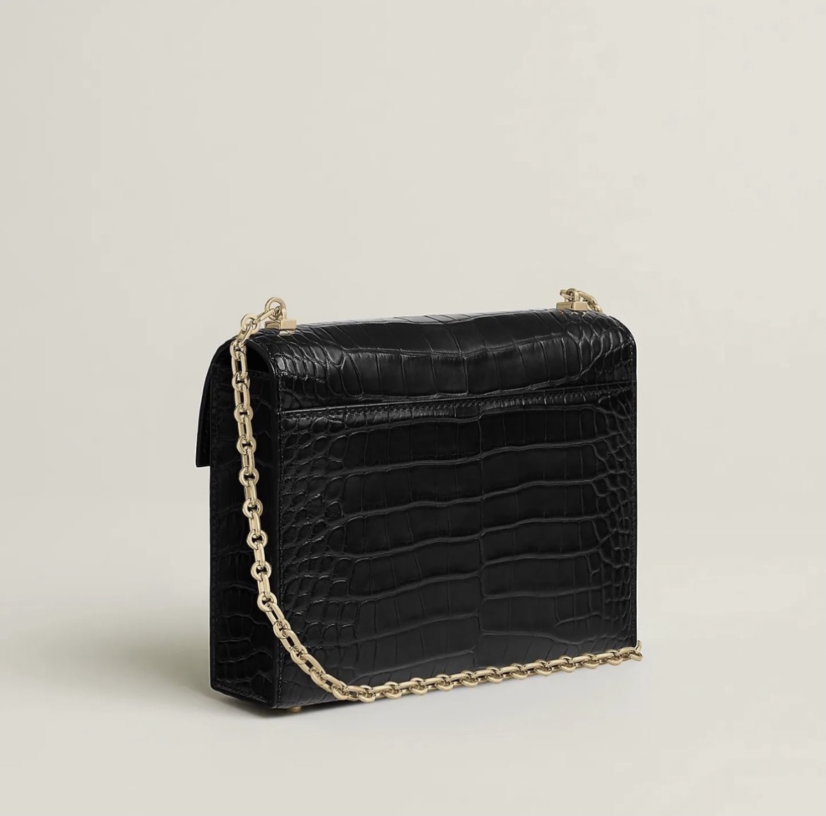 Hermès Verrou Chaine mini bag Noir matte Mississippiensis alligator