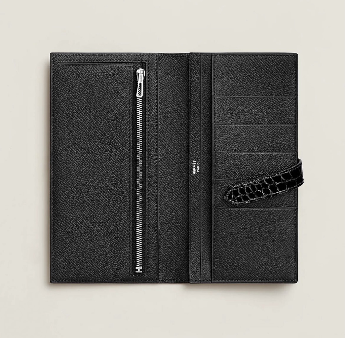 Hermès Bearn Soufflet Touch wallet Noir Epsom/Mississippiensis Alligator