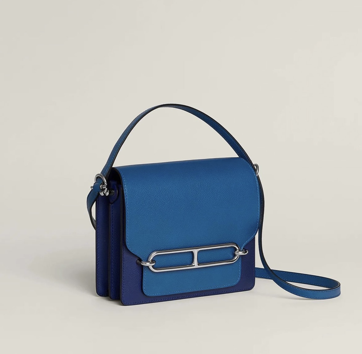 愛馬仕女包 Hermès Roulis mini bicolor bag Bleu Saphir Bleu France Evercolor