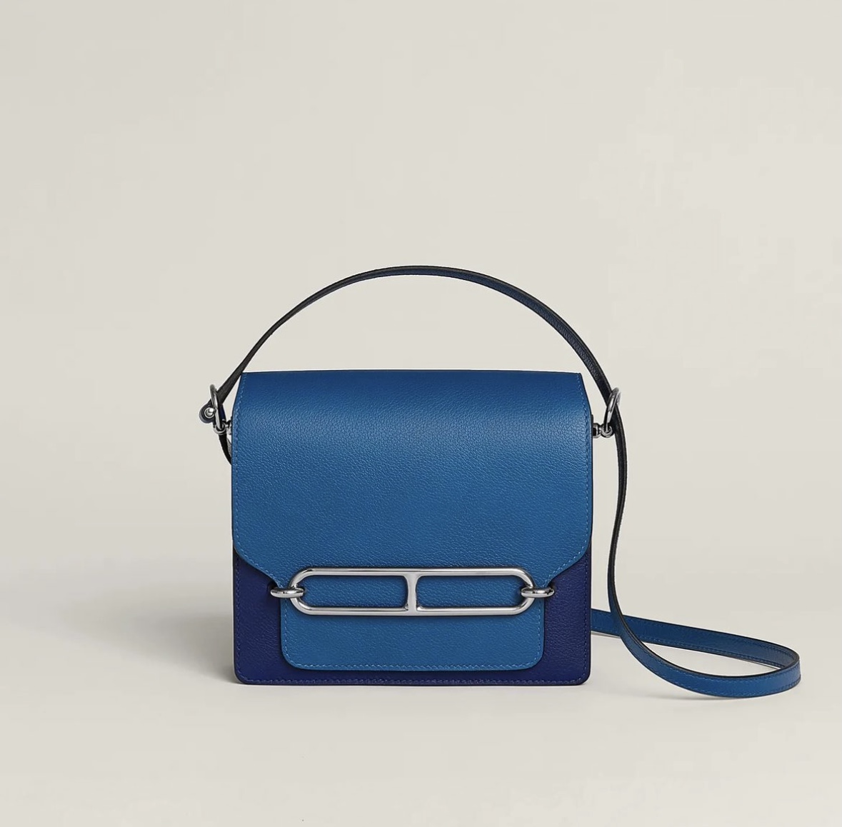 愛馬仕女包 Hermès Roulis mini bicolor bag Bleu Saphir Bleu France Evercolor