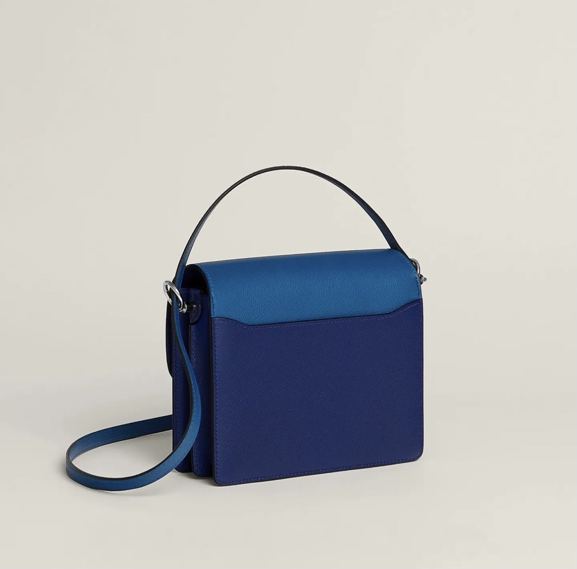 愛馬仕女包 Hermès Roulis mini bicolor bag Bleu Saphir Bleu France Evercolor