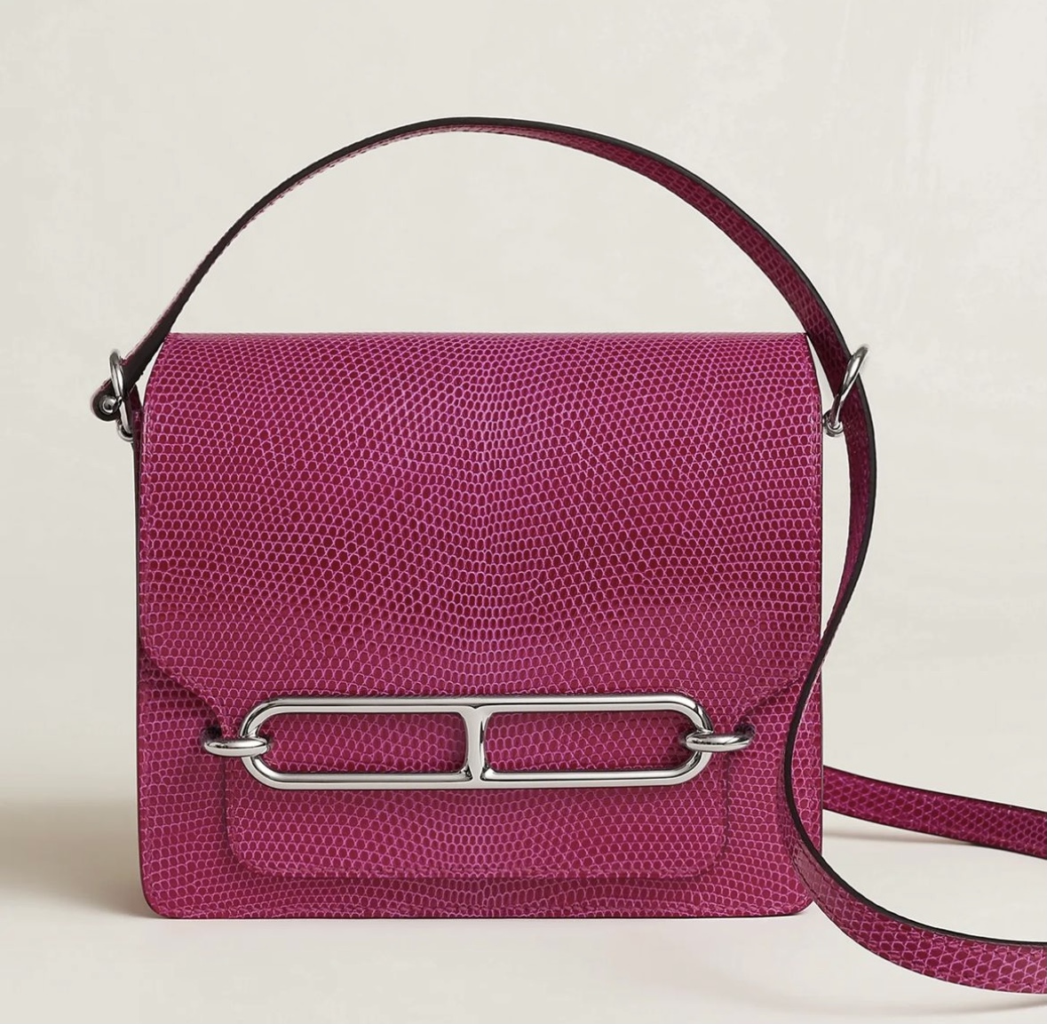 美國愛馬仕豬鼻子包 Hermès Roulis mini Rose Pourpre lizard