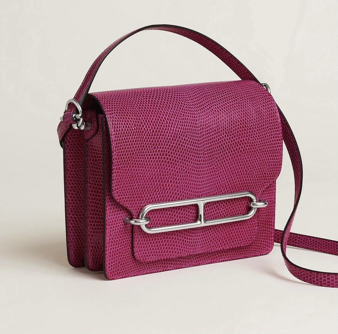 美國愛馬仕豬鼻子包 Hermès Roulis mini Rose Pourpre lizard