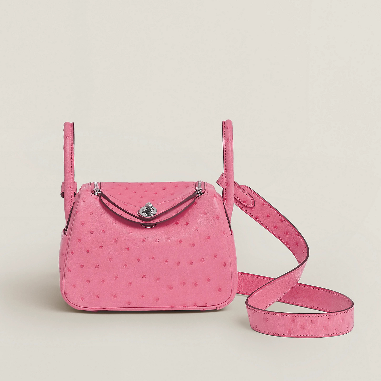愛馬仕專櫃價格Hermes lindy mini bag Ostrich L4 Rose bubblegum 泡泡粉