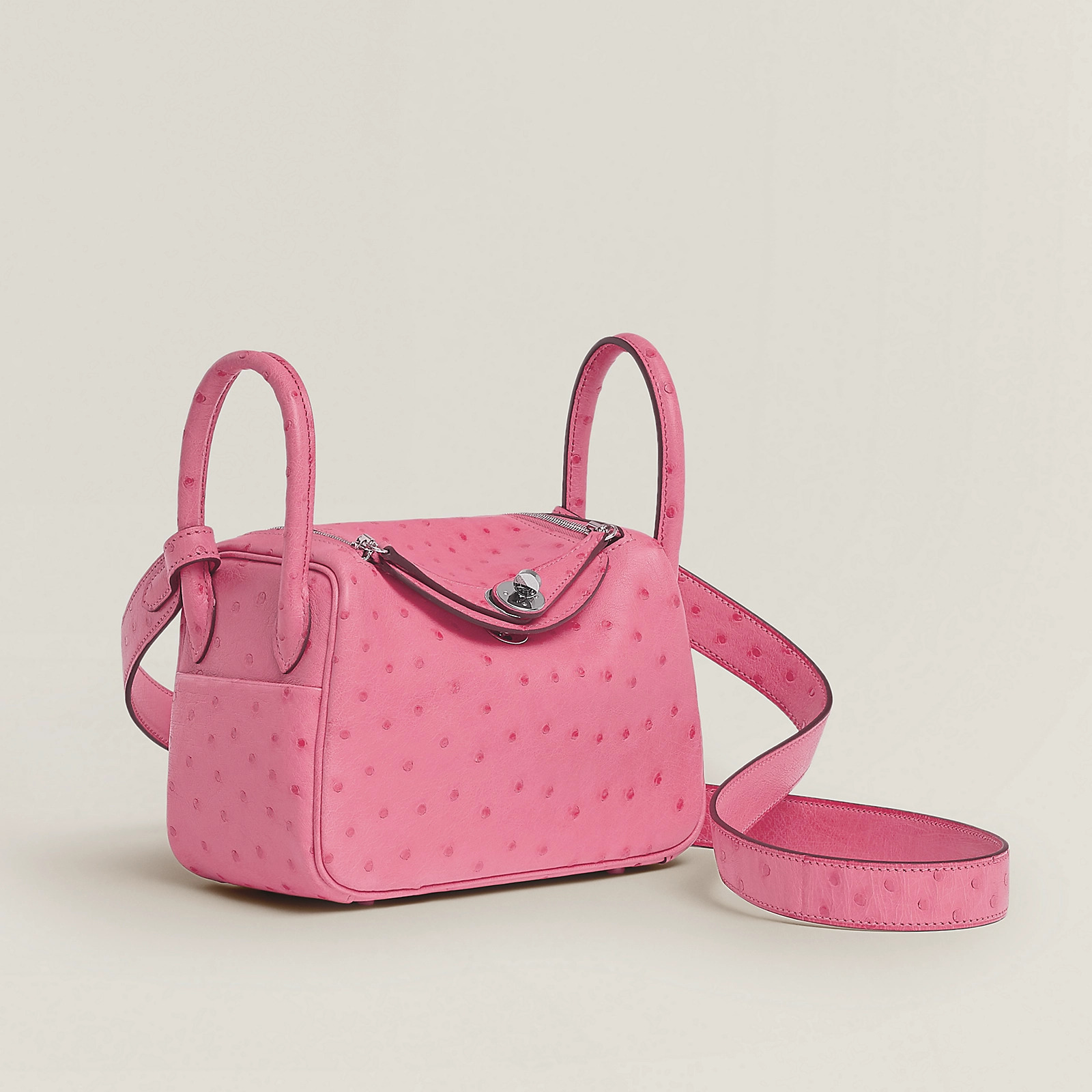 愛馬仕專櫃價格Hermes lindy mini bag Ostrich L4 Rose bubblegum 泡泡粉