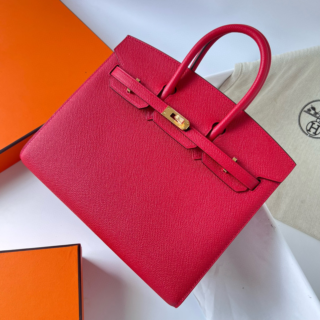 Hermes bag price Birkin 25cm Sellier Epsom Q5 Rose casaque 国旗红