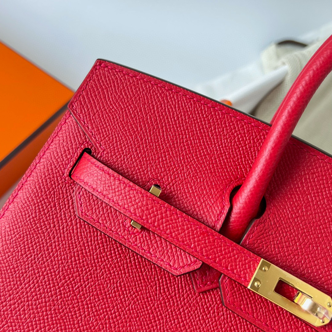 Hermes bag price Birkin 25cm Sellier Epsom Q5 Rose casaque 国旗红